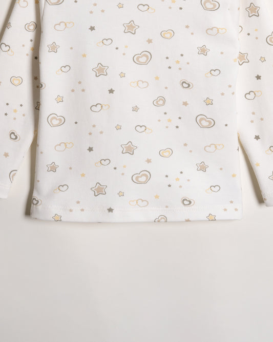 Twingle 100% Organic Cotton T-shirt-Tag-Free Comfort-Easy Shoulder Snaps-White-Hearts & Stars Print-For Infants