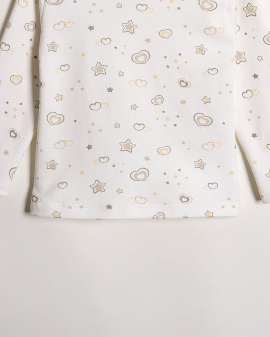 Twingle 100% Organic Cotton T-shirt & Leggings Set-Tag-Free Comfort-Easy Shoulder Snaps-White-Hearts & Stars Print-For Infants