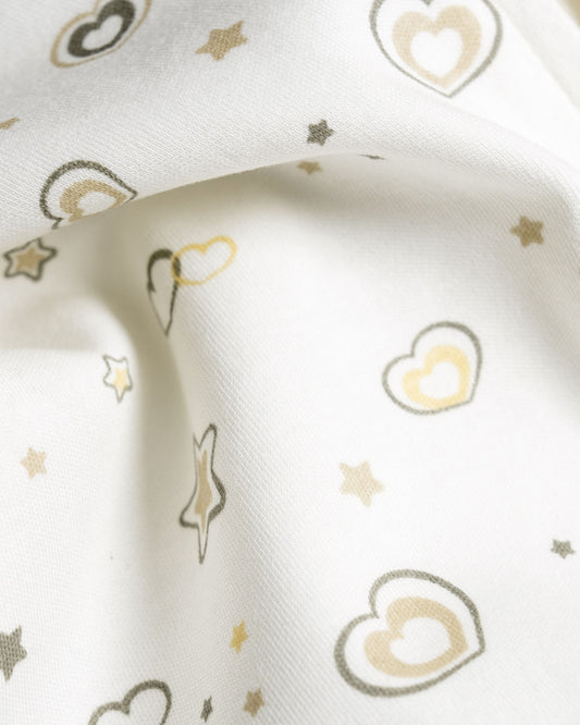 Twingle 100% Organic Cotton T-shirt-No Itchy Neck Tags-Shoulder Snaps for Easy Dressing-Long Sleeves-Hearts & Stars Print-White-For Infants