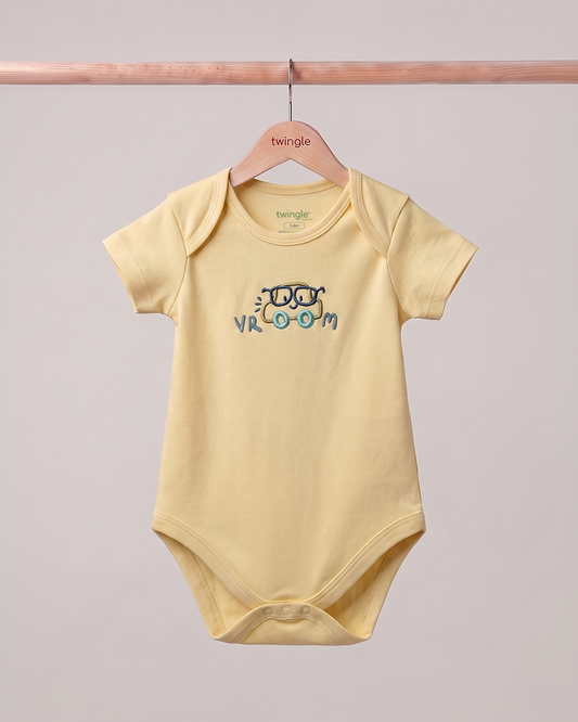 Twingle 100% Organic Cotton Bodysuit-Envelope Neck for Easy Dressing-Nickel Free Snaps-Short Sleeves-Solid-Yellow-For Infants