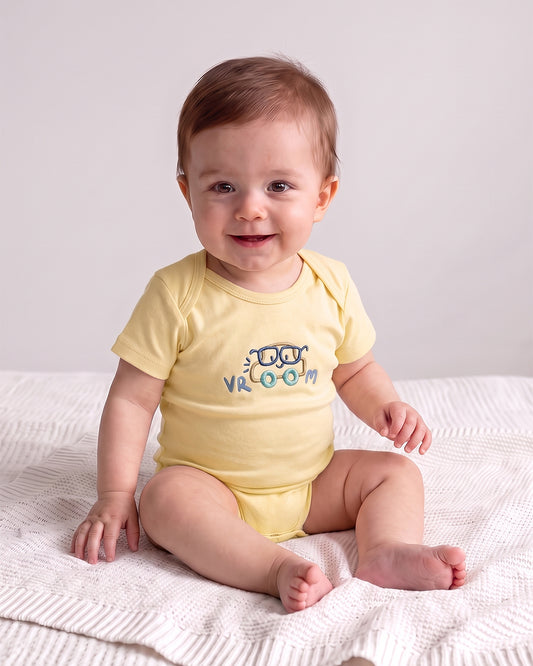 Twingle 100% Organic Cotton Bodysuit-Envelope Neck for Easy Dressing-Nickel Free Snaps-Short Sleeves-Solid-Yellow-For Infants