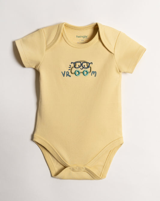 Twingle 100% Organic Cotton Baby Bodysuit-Short Sleeves-Nickel Free Snaps-Yellow-Solid-For Infants