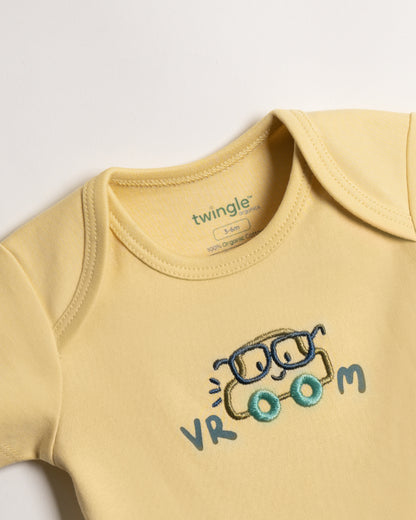Twingle 100% Organic Cotton Baby Bodysuit-Short Sleeves-Nickel Free Snaps-Yellow-Solid-For Infants