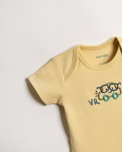 Twingle 100% Organic Cotton Baby Bodysuit-Short Sleeves-Nickel Free Snaps-Yellow-Solid-For Infants