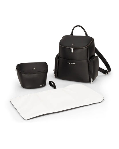 Nuna Essential BMW Collection Diaper Bag-Backpack-Changing Pad With Magnetic Closure-Removable Toiletry Pouch-Back Pocket Unzips Into Trolley Sleeve-Element