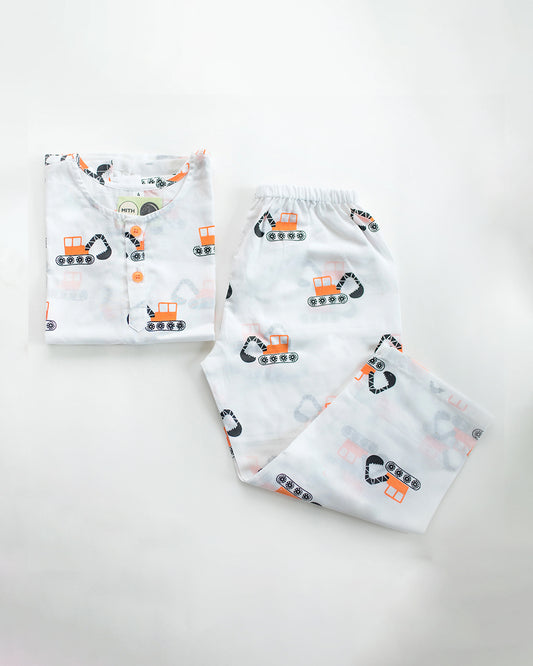 Mouse in The House Mighty Bulldozer Nightsuit-Printed-Cotton-For Infants