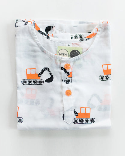 Mouse in The House Mighty Bulldozer Nightsuit-Printed-Cotton-For Infants