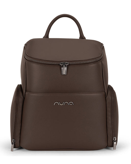 Nuna Essential Diaper Bag-Backpack-Changing Pad With Magnetic Closure-Removable Toiletry Pouch-Back Pocket Unzips Into Trolley Sleeve-Cocoa