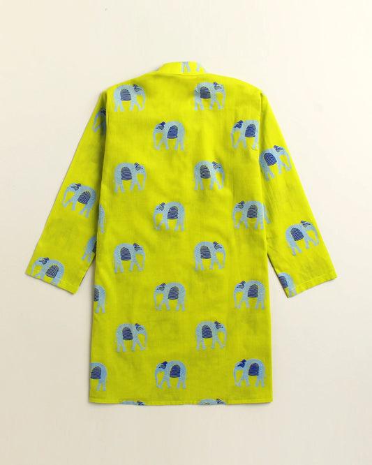 Mouse in The House Green Kurta Set-Giant Elephant-Cotton-For Infants