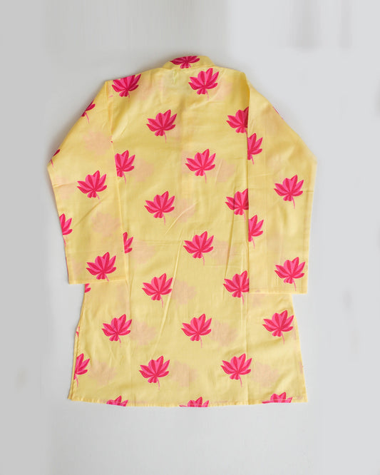 Mouse in The House Yellow Kurta Set-Printed-Lotus Bloom-For Infants