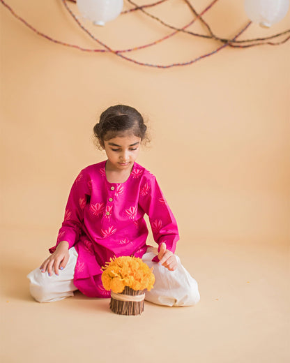 Mouse in The House Pink Suit Salwar Set-Lotus Bloom-Cotton-For Infants