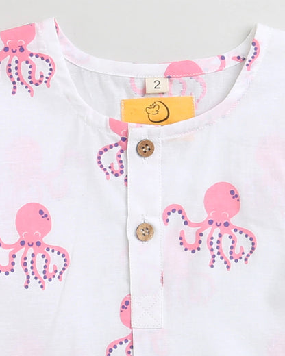 Mouse in The House Hearty Octopus Nightsuit-Animal Printed-Cotton-For Infants