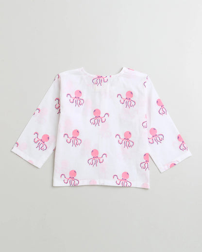 Mouse in The House Hearty Octopus Nightsuit-Animal Printed-Cotton-For Infants