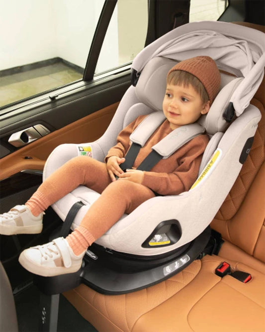 Nuna PRUU Aire Baby Car Seat-Convertible (Forward & Rear Facing)-360 Degrees Rotation-With Retractabe Sun Canopy-Moisture Absorbing Airy Mesh-5 Positions Recline In Both Mode-For 0 to 4Y (Upto 19 Kg)-Caviar