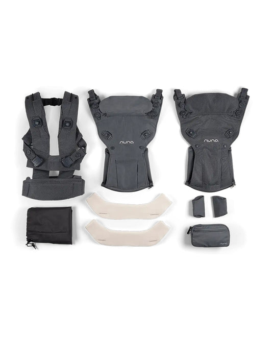 Nuna Cudl Deux Baby Carrier-4 Carrying Positions-Interchangeable Mesh & Cotton Panels For All Weather Comfort-Includes Storage Bag, 2 Bibs, Wristlest Pouch & Harness Covers-For 0 to 3Y (3.5 to 16 Kg)-Denim