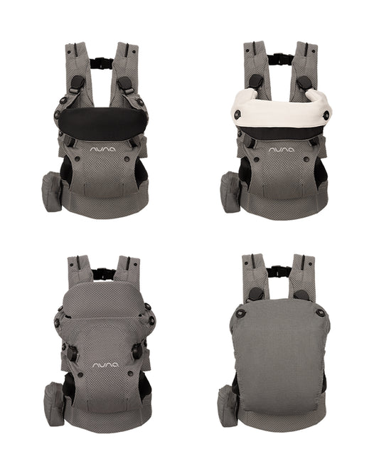 Nuna Cudl Deux Baby Carrier-4 Carrying Positions-Interchangeable Mesh & Cotton Panels For All Weather Comfort-Includes Storage Bag, 2 Bibs, Wristlest Pouch & Harness Covers-For 0 to 3Y (3.5 to 16 Kg)-Shadow