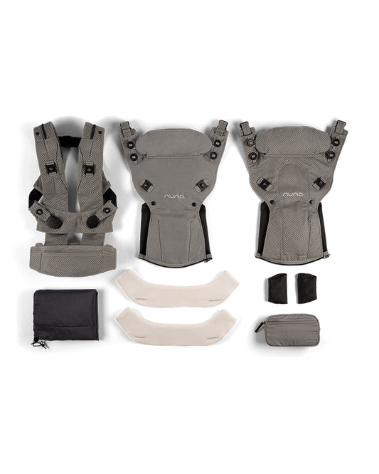 Nuna Cudl Deux Baby Carrier-4 Carrying Positions-Interchangeable Mesh & Cotton Panels For All Weather Comfort-Includes Storage Bag, 2 Bibs, Wristlest Pouch & Harness Covers-For 0 to 3Y (3.5 to 16 Kg)-Shadow