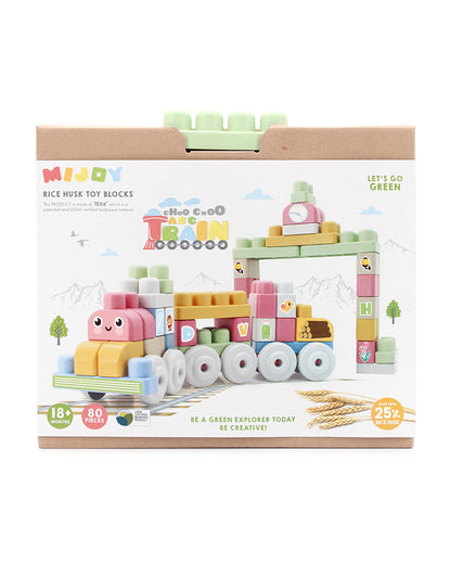 Sunta Mijoy Rice Husk Building Blocks-Train Set-80 Eco-Friendly Bio Plastic Pieces With Round Edges-Boosts Creativity & Motor Skills-18M+