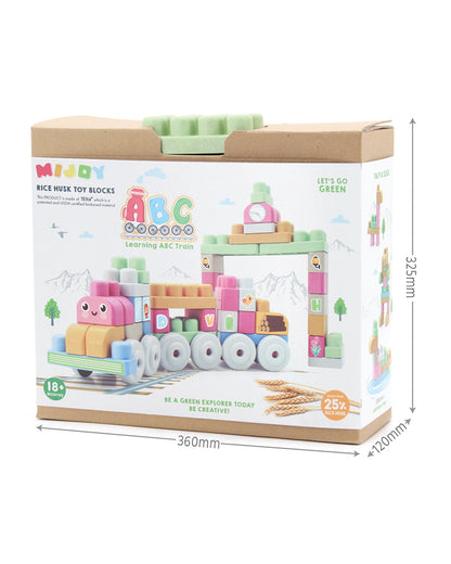 Sunta Mijoy Rice Husk Building Blocks-Train Set-80 Eco-Friendly Bio Plastic Pieces With Round Edges-Boosts Creativity & Motor Skills-18M+