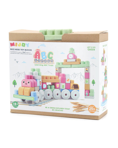 Sunta Mijoy Rice Husk Building Blocks-Train Set-80 Eco-Friendly Bio Plastic Pieces With Round Edges-Boosts Creativity & Motor Skills-18M+
