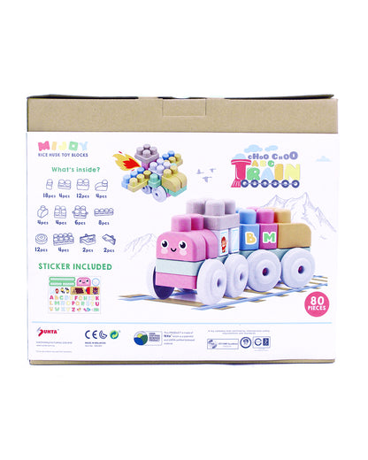 Sunta Mijoy Rice Husk Building Blocks-Train Set-80 Eco-Friendly Bio Plastic Pieces With Round Edges-Boosts Creativity & Motor Skills-18M+