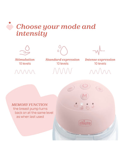 Chicco Double Wearable Electric Breast Pump-10 levels of Stimulation and Expression-Hands Free & Portable Design-Pink