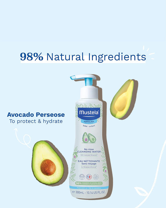 Mustela No Rinse Baby Cleansing Water-With Avocado For Skin Protection & Hydration-Vegan, Hypoallergenic & Safe From Birth On