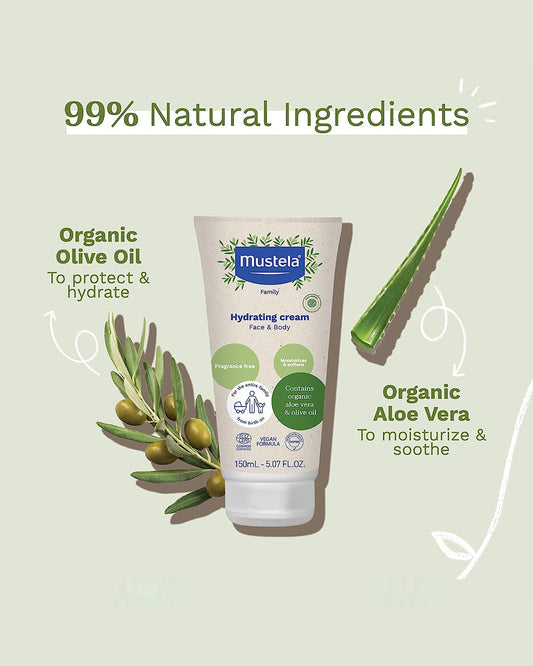 Mustela Hydrating Baby Cream-With Olive Oil & Aloe-Protects Skin, Reduces Redness & Irritation-Non-Staining, Fragrance & Dyes Free