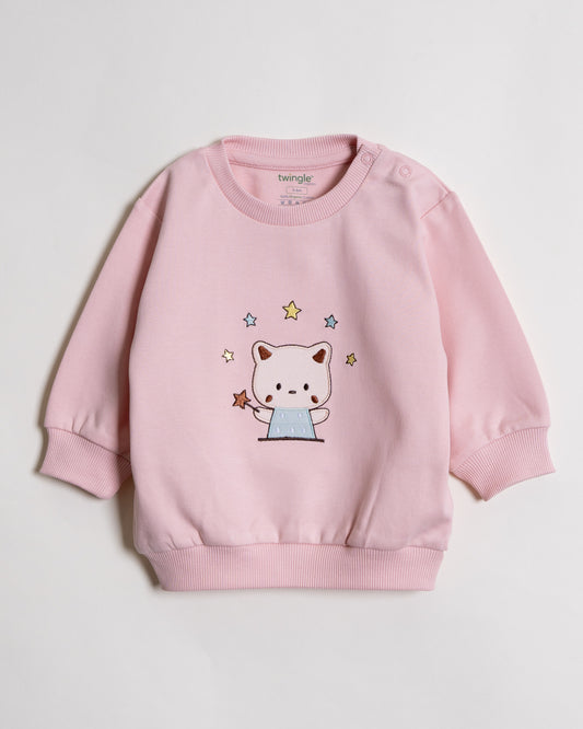 Twingle 100% Organic Cotton Sweatshirt & Joggers Set-Adjustable Waistband-Tag-Free Design-Pastel Pink-Solid-For Infants