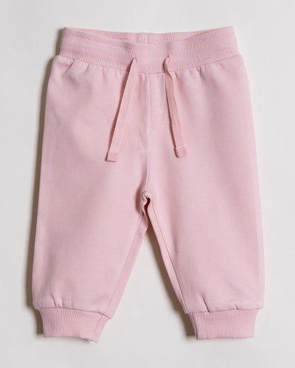Twingle 100% Organic Cotton Sweatshirt & Joggers Set-Adjustable Waistband-Tag-Free Design-Pastel Pink-Solid-For Infants