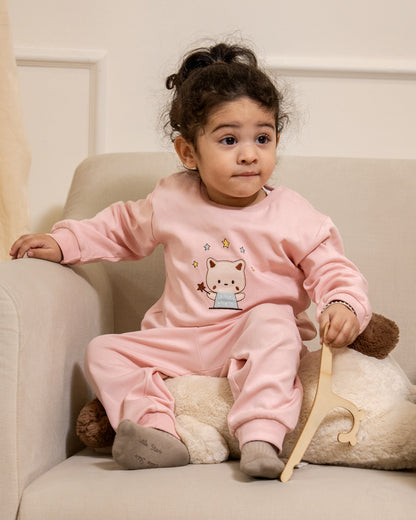 Twingle 100% Organic Cotton Sweatshirt & Joggers Set-Adjustable Waistband-Tag-Free Design-Pastel Pink-Solid-For Infants