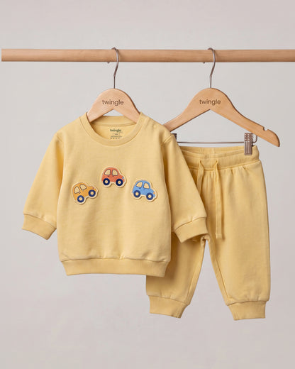 Twingle 100% Organic Cotton Jogger Set-Hypoallergenic Fabric-No Itchy Tags-Soft Elasticated Waistband-Long Sleeves-Solid-Yellow-For Infants