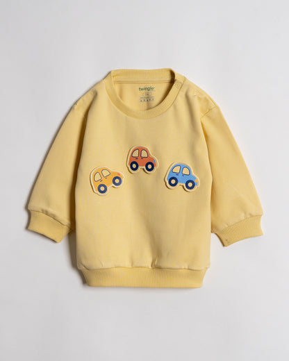 Twingle 100% Organic Cotton Sweatshirt & Joggers Set-Adjustable Waistband-Tag-Free Design-Yellow-Solid-For Infants