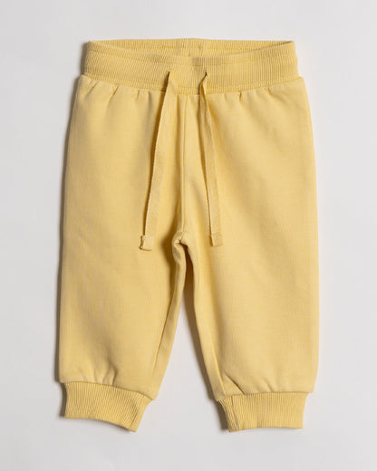 Twingle 100% Organic Cotton Sweatshirt & Joggers Set-Adjustable Waistband-Tag-Free Design-Yellow-Solid-For Infants