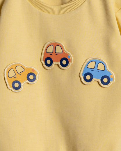 Twingle 100% Organic Cotton Sweatshirt & Joggers Set-Adjustable Waistband-Tag-Free Design-Yellow-Solid-For Infants