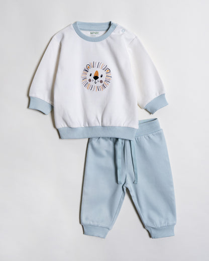 Twingle 100% Organic Cotton Sweatshirt & Joggers Set-Adjustable Waistband-Tag-Free Design-Light Blue-Solid-For Infants