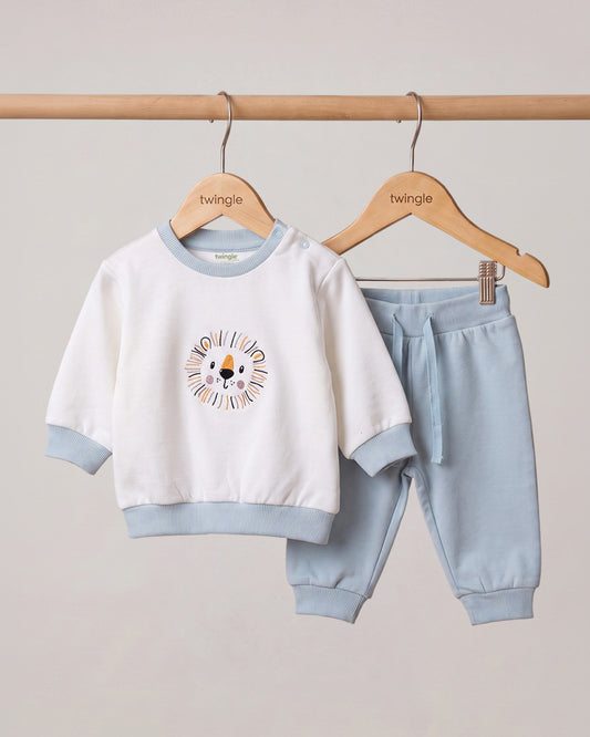 Twingle 100% Organic Cotton Jogger Set-Hypoallergenic Fabric-No Itchy Tags-Soft Elasticated Waistband-Long Sleeves-Solid-Light Blue-For Infants