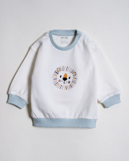 Twingle 100% Organic Cotton Sweatshirt & Joggers Set-Adjustable Waistband-Tag-Free Design-Light Blue-Solid-For Infants