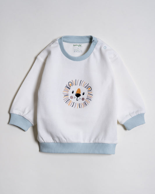 Twingle 100% Organic Cotton Sweatshirt & Joggers Set-Adjustable Waistband-Tag-Free Design-Light Blue-Solid-For Infants