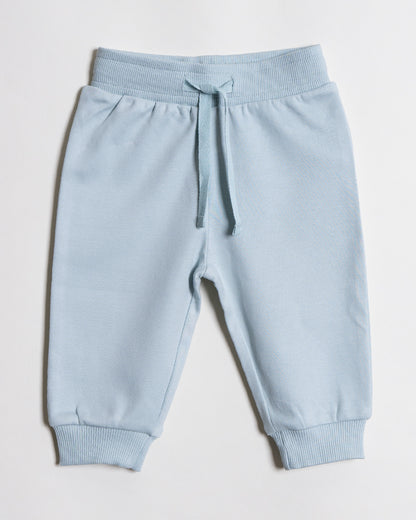 Twingle 100% Organic Cotton Sweatshirt & Joggers Set-Adjustable Waistband-Tag-Free Design-Light Blue-Solid-For Infants