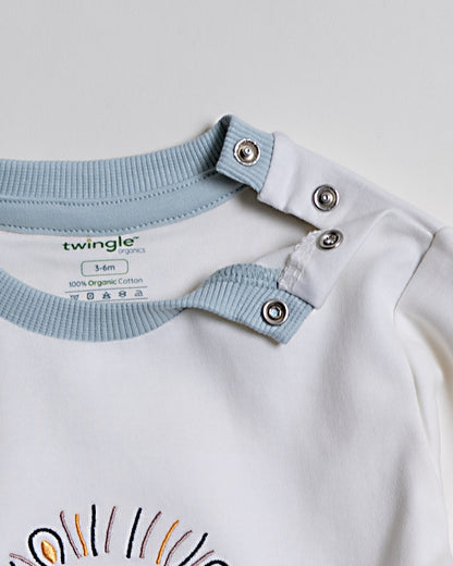 Twingle 100% Organic Cotton Sweatshirt & Joggers Set-Adjustable Waistband-Tag-Free Design-Light Blue-Solid-For Infants