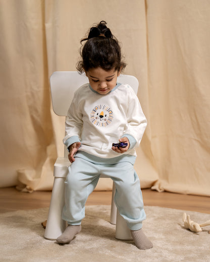Twingle 100% Organic Cotton Sweatshirt & Joggers Set-Adjustable Waistband-Tag-Free Design-Light Blue-Solid-For Infants