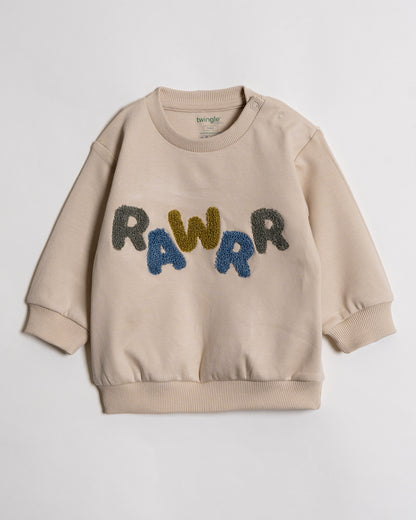 Twingle 100% Organic Cotton Sweatshirt & Joggers Set-Adjustable Waistband-Tag-Free Design-Beige-Solid-For Infants