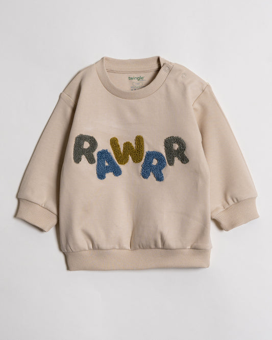 Twingle 100% Organic Cotton Sweatshirt & Joggers Set-Adjustable Waistband-Tag-Free Design-Beige-Solid-For Infants