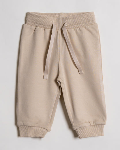 Twingle 100% Organic Cotton Sweatshirt & Joggers Set-Adjustable Waistband-Tag-Free Design-Beige-Solid-For Infants