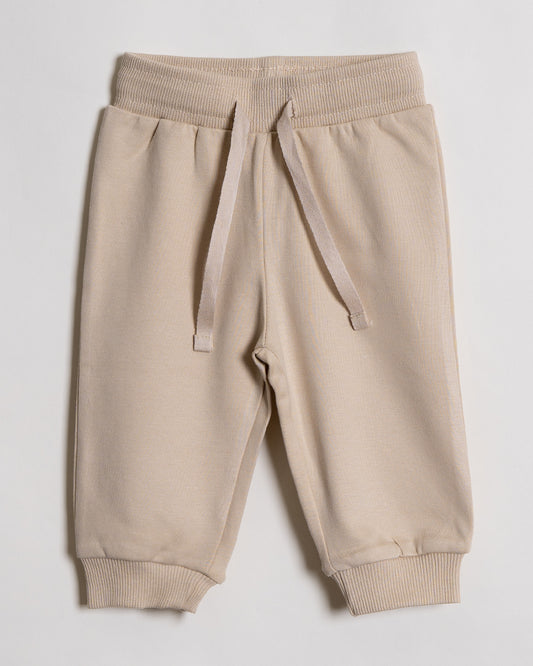 Twingle 100% Organic Cotton Sweatshirt & Joggers Set-Adjustable Waistband-Tag-Free Design-Beige-Solid-For Infants