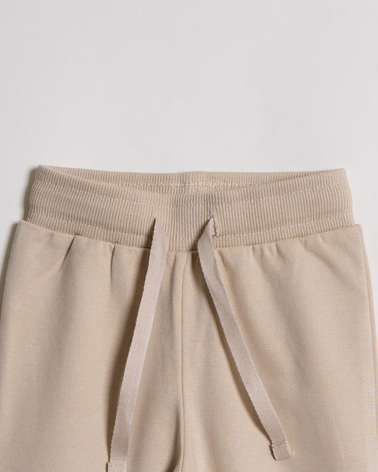 Twingle 100% Organic Cotton Sweatshirt & Joggers Set-Adjustable Waistband-Tag-Free Design-Beige-Solid-For Infants