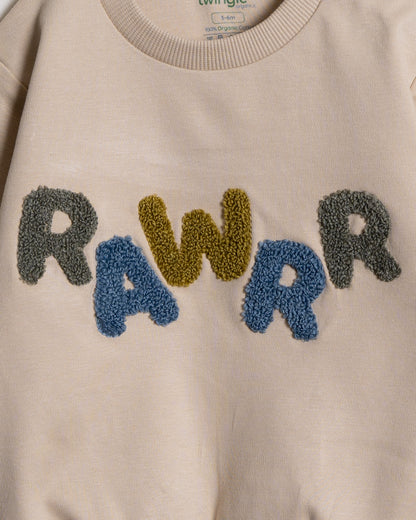 Twingle 100% Organic Cotton Sweatshirt & Joggers Set-Adjustable Waistband-Tag-Free Design-Beige-Solid-For Infants