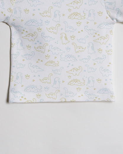 Twingle 100% Organic Cotton T-shirt & Shorts Set-No Itchy Tags-Shoulder Snaps for Easy Dressing-Soft Adjustable Waistband-Short Sleeves-Dino Print-White-For Infants