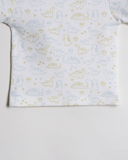 Twingle 100% Organic Cotton T-shirt & Shorts Set-Adjustable Waistband-Tag-Free Design-White-Dino Print-For Infants